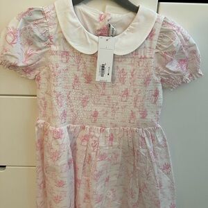 NWT Janie and Jack Pink Bunny Toile Print 5T Dress